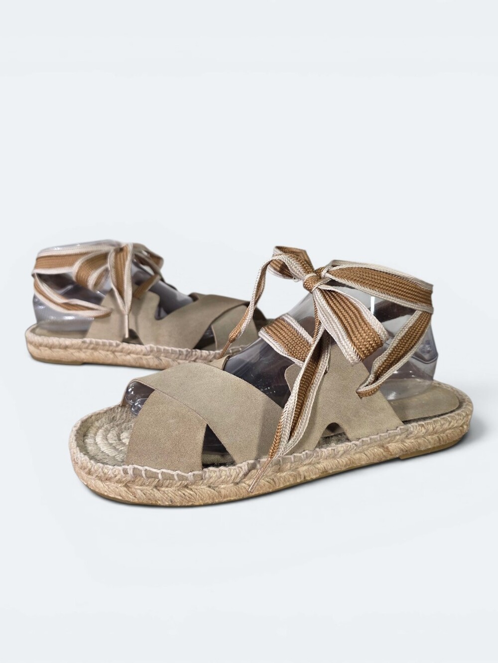 Palomitas Paloma Barcelo Aintza Suede Ribbon Wrap Espadrille Sandals Size 41